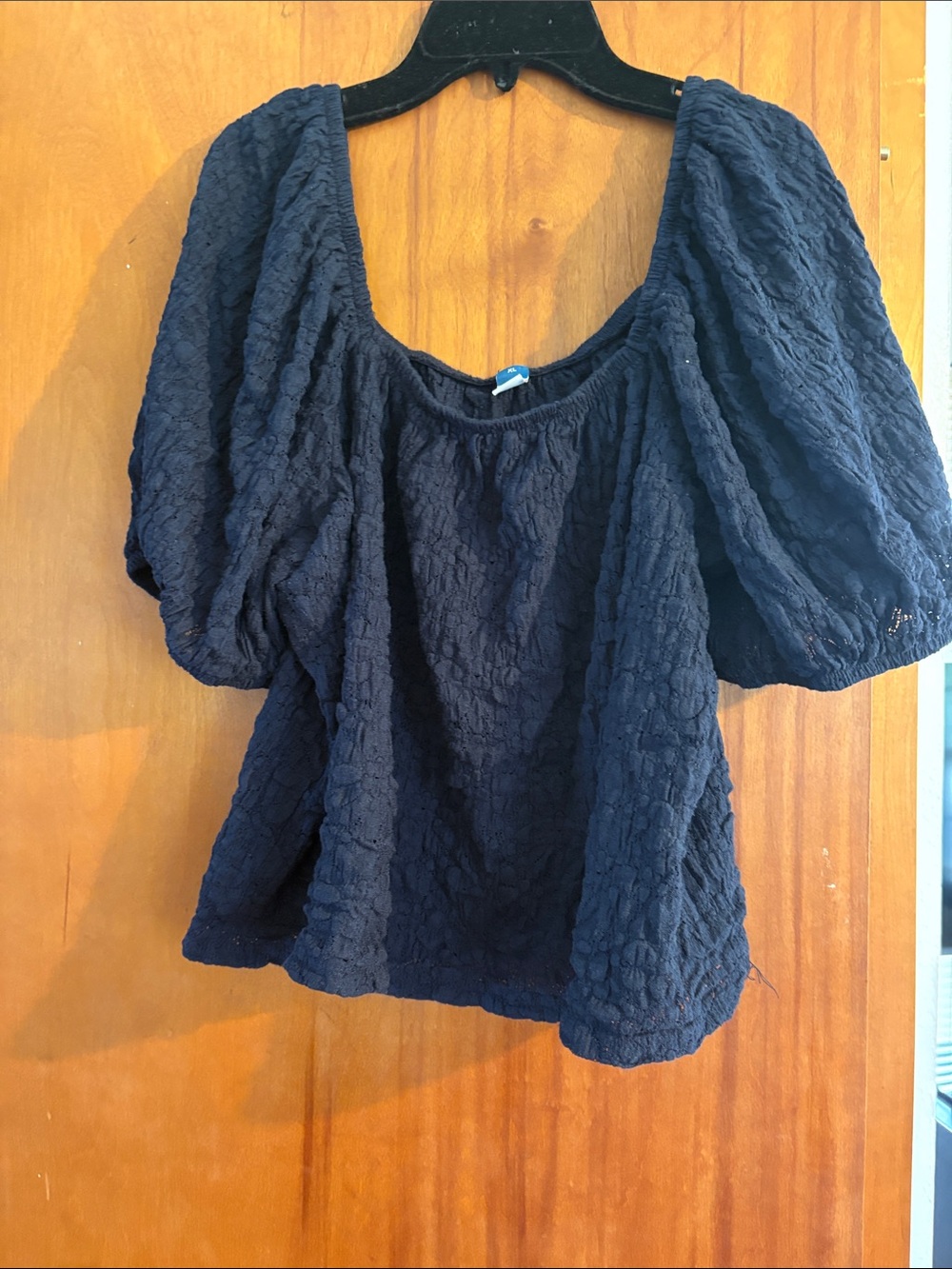 Old Navy Navy Textured Puff Sleeve Square Neck Top